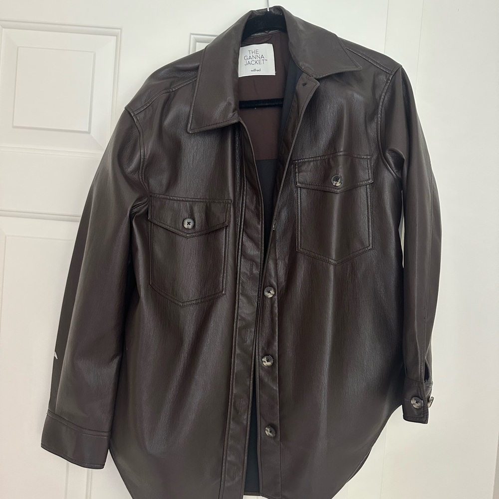 Aritzia The Ganna Brown Leather Shirt Jacket